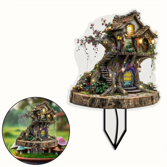 Bohemian Style Acrylic Magic Tree House Garden Stake - Sun Catcher and Decorative Yard Sign, Perfect for Outdoor Art and Bonsai Displays