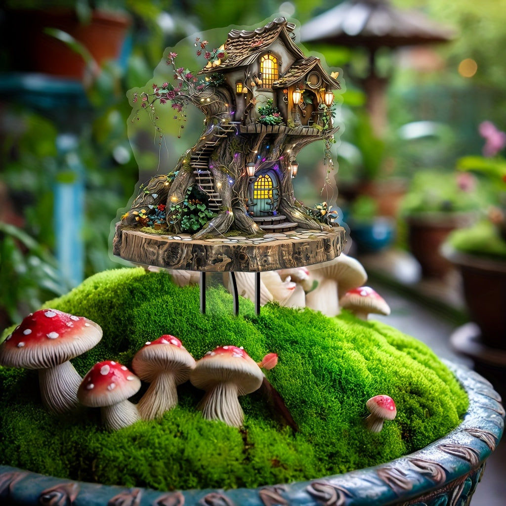 Bohemian Style Acrylic Magic Tree House Garden Stake - Sun Catcher and Decorative Yard Sign, Perfect for Outdoor Art and Bonsai Displays