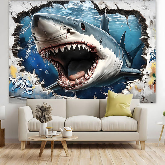 1pc Giant 3D Shark Wall Sticker, Polyester Easy Hanging Background Banner for Room and Garden, Multipurpose Non-Electric Party Photo Backdrop for Wedding, Birthday, Anniversary, All Seasons
