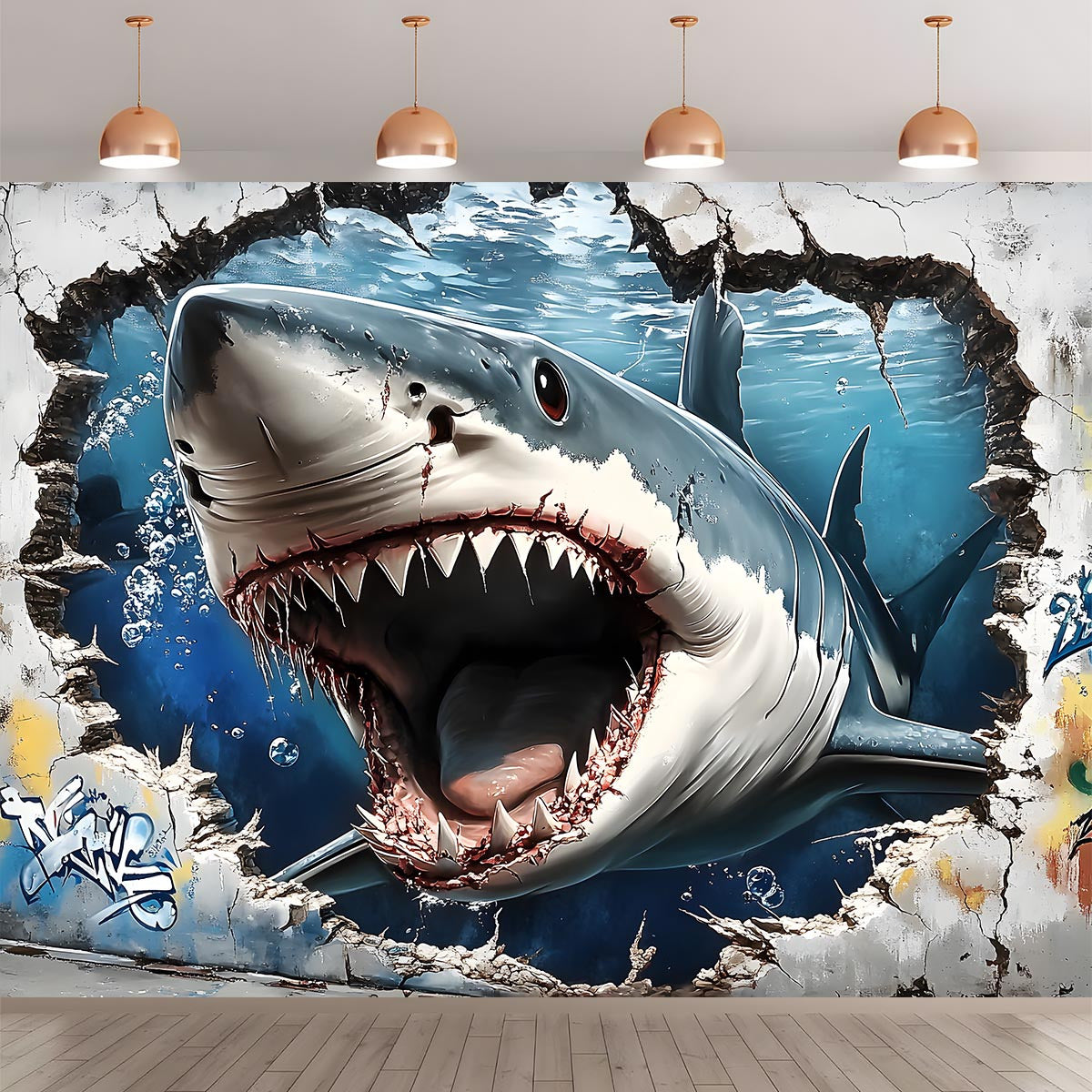 1pc Giant 3D Shark Wall Sticker, Polyester Easy Hanging Background Banner for Room and Garden, Multipurpose Non-Electric Party Photo Backdrop for Wedding, Birthday, Anniversary, All Seasons