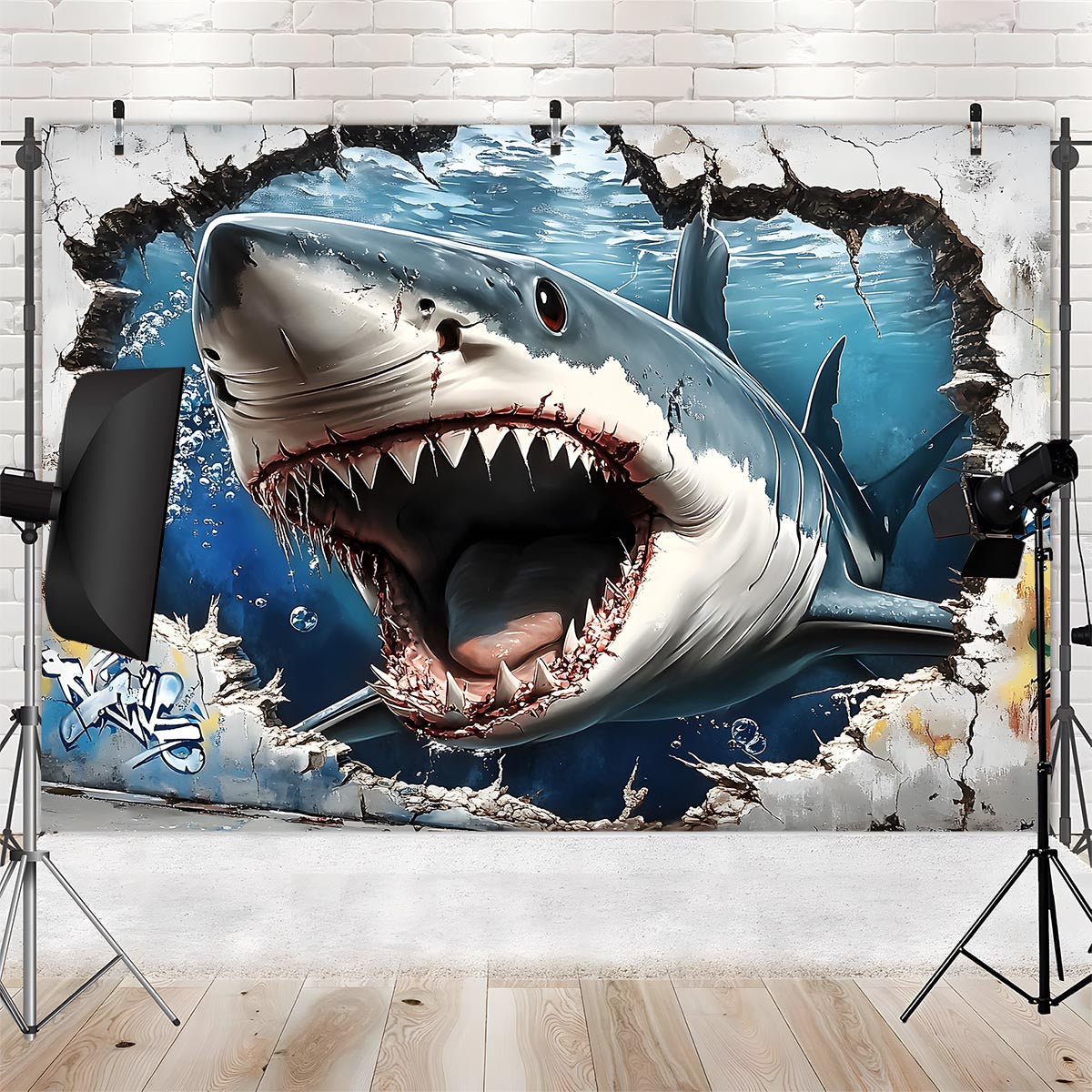 1pc Giant 3D Shark Wall Sticker, Polyester Easy Hanging Background Banner for Room and Garden, Multipurpose Non-Electric Party Photo Backdrop for Wedding, Birthday, Anniversary, All Seasons