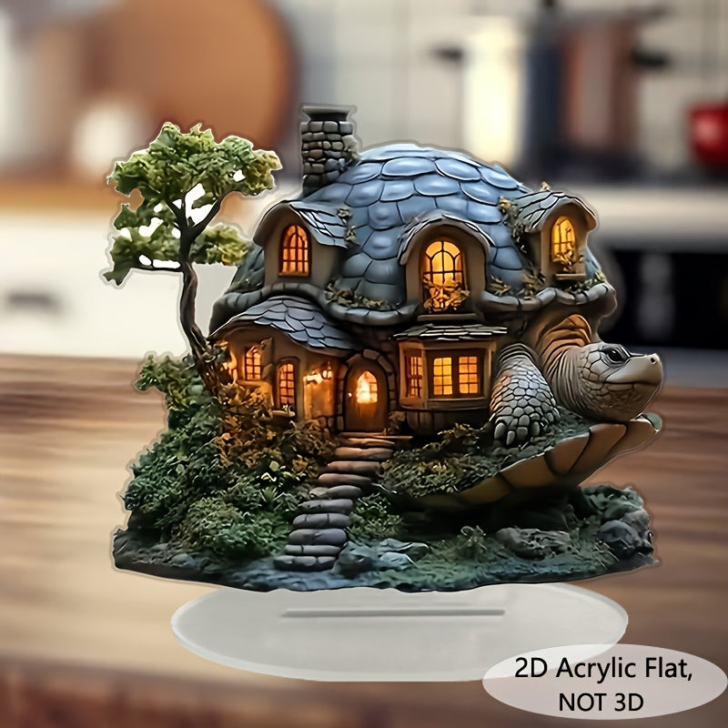 1pc Bohemian Style Acrylic Turtle House Decorative Sign and Plaque, Bohemian Style Animal Theme Decorations, Multipurpose Desktop Display, Ideal Gift for Home and Office