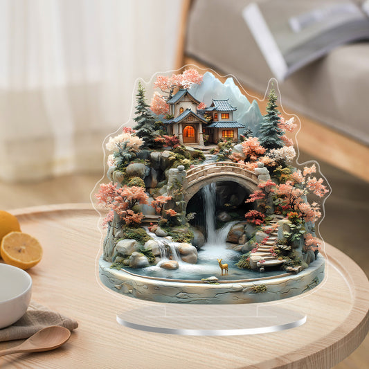Vintage Spring Garden Waterfall Tabletop Display with Acrylic Stand - Versatile Home and Office Decor, Perfect for Christmas, Easter and Hanukkah
