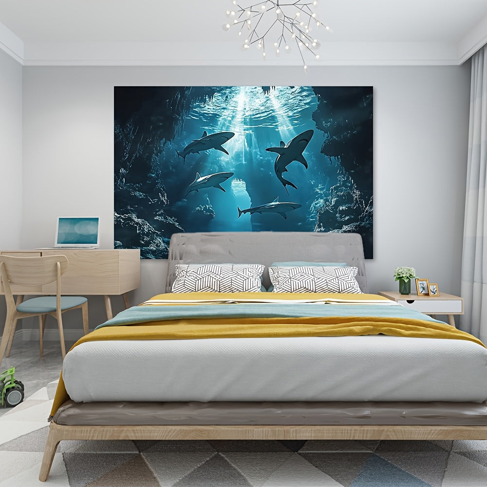 1pc Underwater Shark Background Polyester Fabric, Multi-purpose Hanging Decoration, No Power Required, Great for Parties, Photos and Events, Seasons with Christmas, Halloween, Easter, Hanukkah, Thanksgiving 99.06cm*149.86cm/100*150