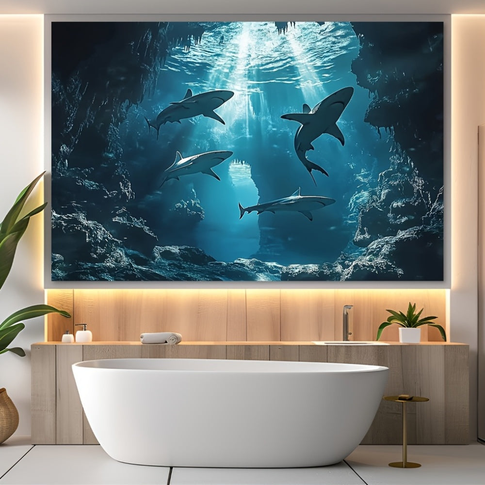 1pc Underwater Shark Background Polyester Fabric, Multi-purpose Hanging Decoration, No Power Required, Great for Parties, Photos and Events, Seasons with Christmas, Halloween, Easter, Hanukkah, Thanksgiving 99.06cm*149.86cm/100*150
