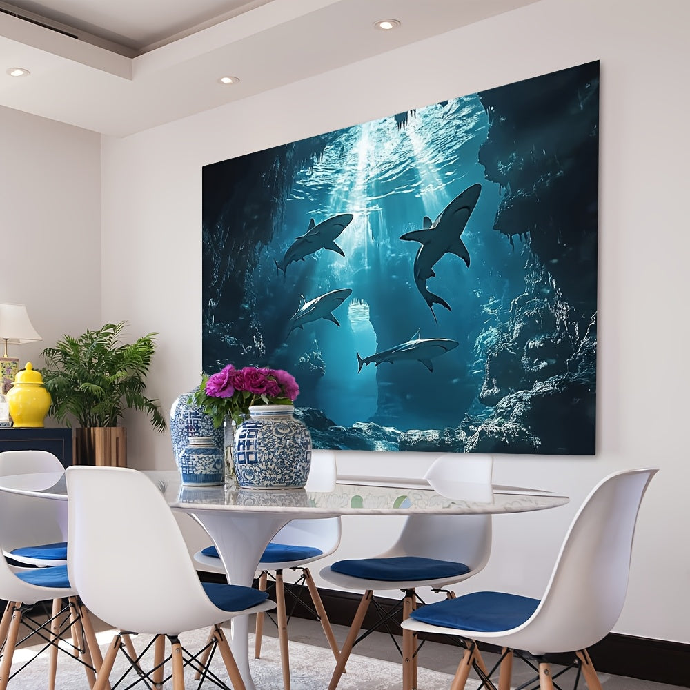 1pc Underwater Shark Background Polyester Fabric, Multi-purpose Hanging Decoration, No Power Required, Great for Parties, Photos and Events, Seasons with Christmas, Halloween, Easter, Hanukkah, Thanksgiving 99.06cm*149.86cm/100*150