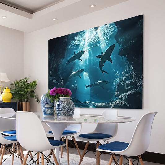 1pc Underwater Shark Background Polyester Fabric, Multi-purpose Hanging Decoration, No Power Required, Great for Parties, Photos and Events, Seasons with Christmas, Halloween, Easter, Hanukkah, Thanksgiving 99.06cm*149.86cm/100*150