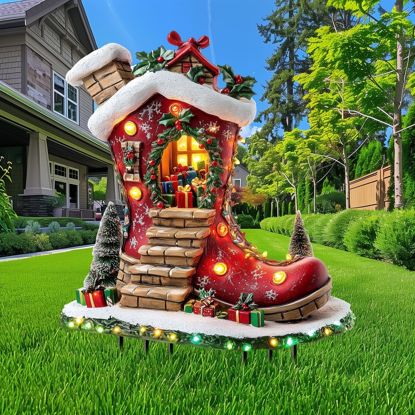1pc Solar Powered Christmas Elf Boot House Garden Stake, Acrylic Planter Design, Fairy Theme Outdoor Decorative Light Catcher for Lawn, Patio, Home - Holiday Decoration