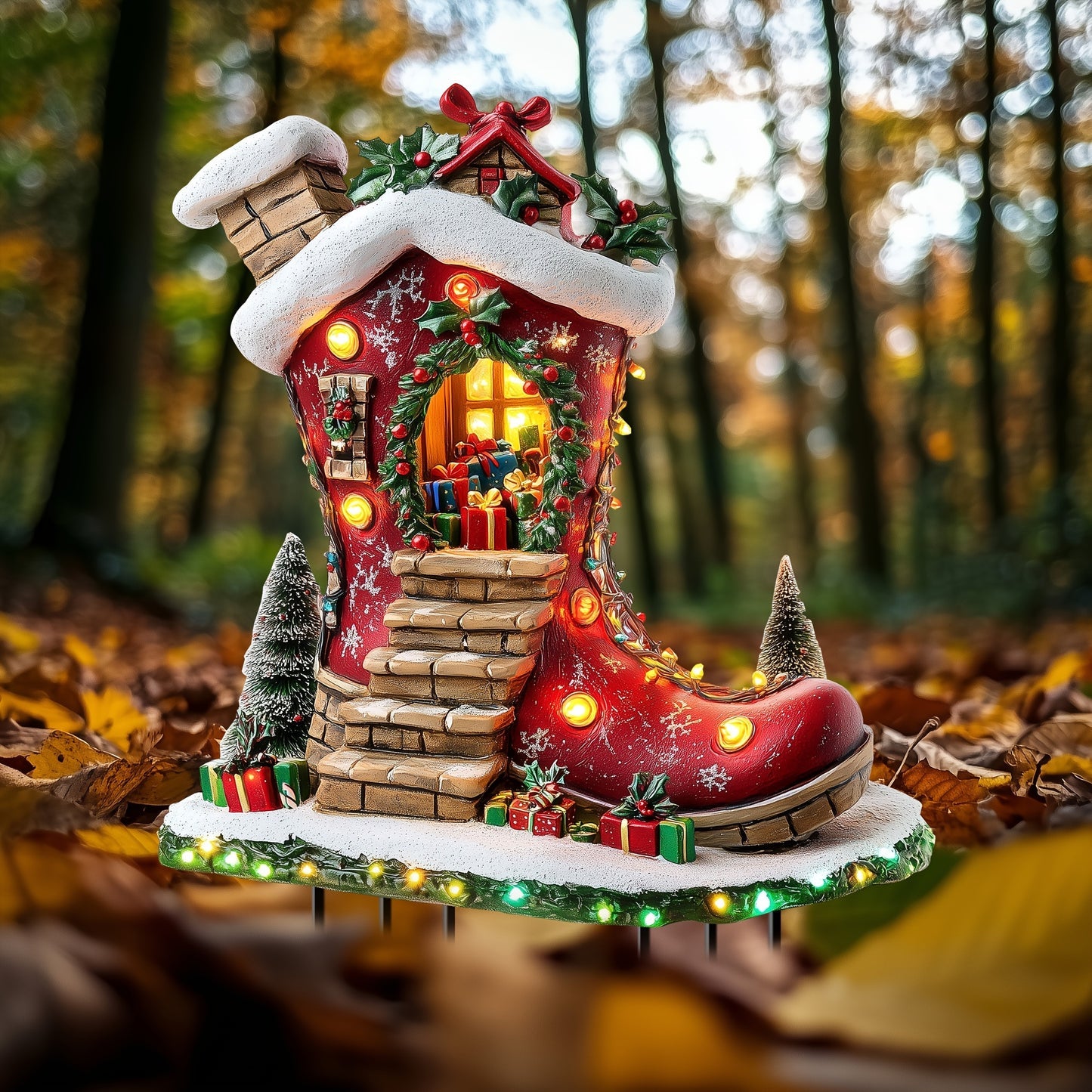 1pc Solar Powered Christmas Elf Boot House Garden Stake, Acrylic Planter Design, Fairy Theme Outdoor Decorative Light Catcher for Lawn, Patio, Home - Holiday Decoration