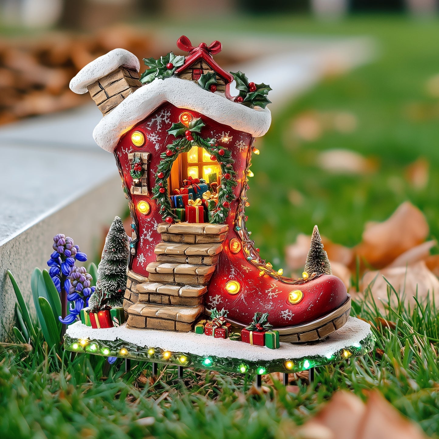 1pc Solar Powered Christmas Elf Boot House Garden Stake, Acrylic Planter Design, Fairy Theme Outdoor Decorative Light Catcher for Lawn, Patio, Home - Holiday Decoration