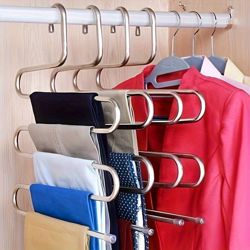 1pcs Stainless Steel Multi-Layer Pants Rack, S-Shaped Non-Slip Wardrobe Organizer