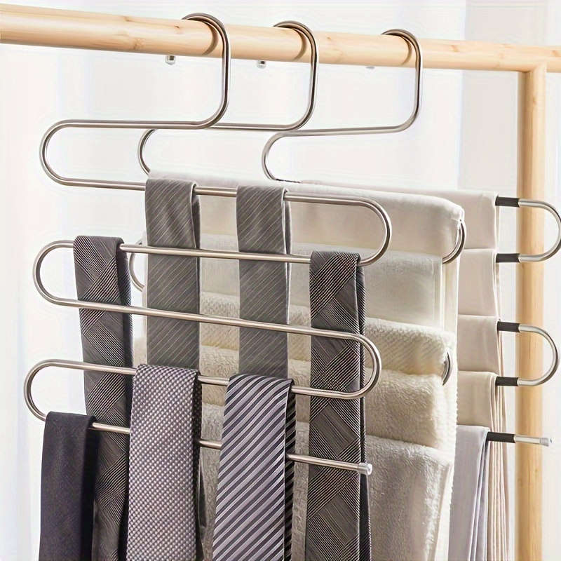1pcs Stainless Steel Multi-Layer Pants Rack, S-Shaped Non-Slip Wardrobe Organizer
