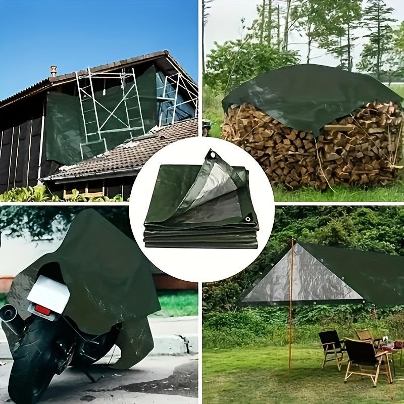 One Pack of Waterproof Tarpaulin, Military Green Silvery Waterproof Plastic Tarpaulin, Effective Waterproofing, Protecting Your Goods and Cars, Still Keeping You Dry in Rainy Weather, and Effectively Insulating