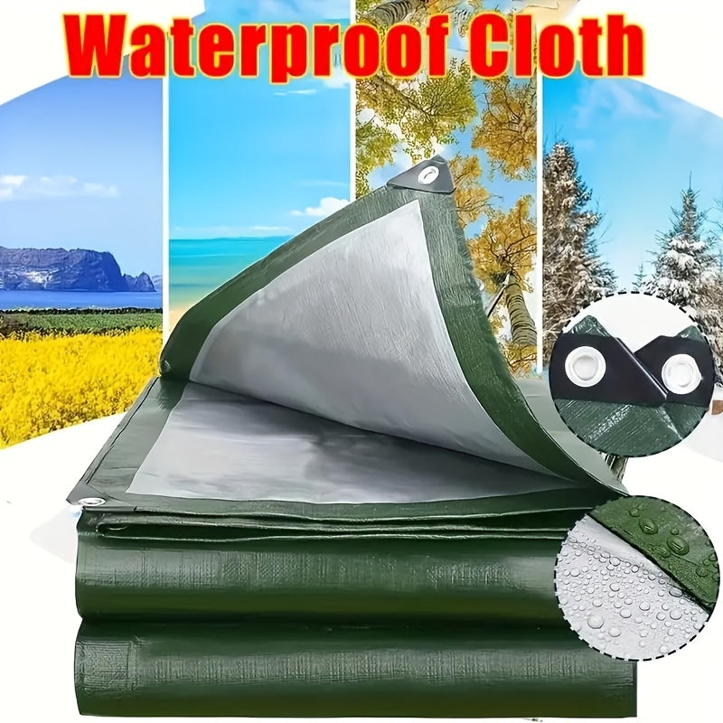 One Pack of Waterproof Tarpaulin, Military Green Silvery Waterproof Plastic Tarpaulin, Effective Waterproofing, Protecting Your Goods and Cars, Still Keeping You Dry in Rainy Weather, and Effectively Insulating