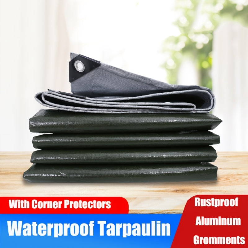 One Pack of Waterproof Tarpaulin, Military Green Silvery Waterproof Plastic Tarpaulin, Effective Waterproofing, Protecting Your Goods and Cars, Still Keeping You Dry in Rainy Weather, and Effectively Insulating