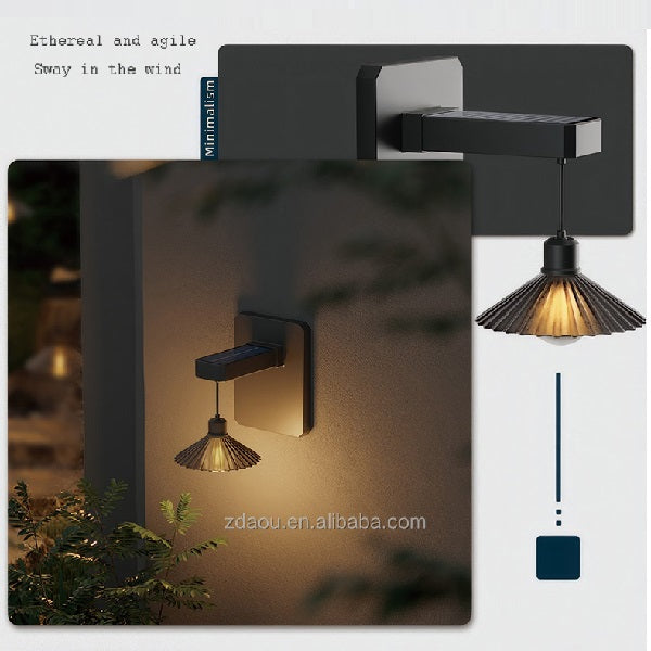 PM-153 Modern Solar-Powered Wall Light With Elegant Pleated Lampshade