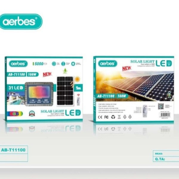 Aerbes AB-T11100 100W 31LED Solar RGB Flood Light 5000mah Battery With Remote Control