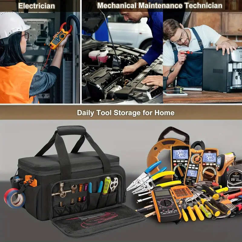 1 Piece 14 Inch Durable Fabric Tool Bag for Men, Anti-Fray Base, Multi-Purpose Storage Bag for Electricians
