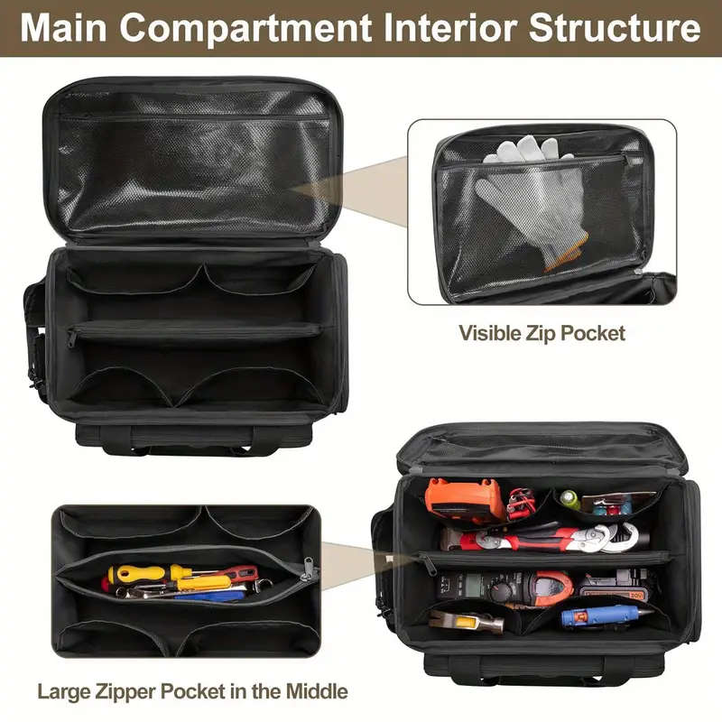 1 Piece 14 Inch Durable Fabric Tool Bag for Men, Anti-Fray Base, Multi-Purpose Storage Bag for Electricians