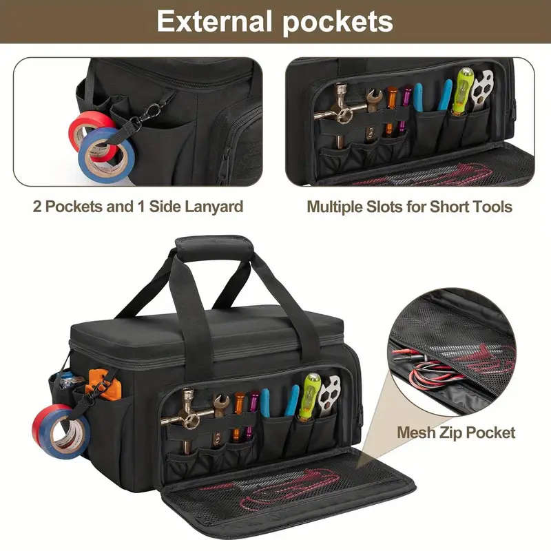 1 Piece 14 Inch Durable Fabric Tool Bag for Men, Anti-Fray Base, Multi-Purpose Storage Bag for Electricians