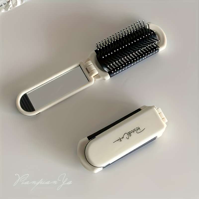 1 x Travelmate Portable Folding Hairbrush with Built-in Mirror - Anti-Static