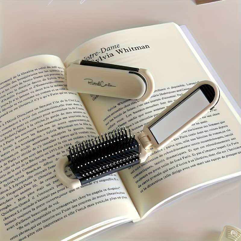 1 x Travelmate Portable Folding Hairbrush with Built-in Mirror - Anti-Static
