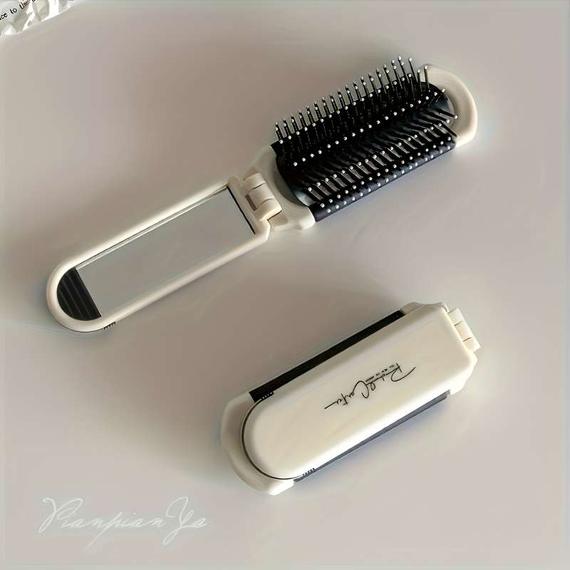 1 x Travelmate Portable Folding Hairbrush with Built-in Mirror - Anti-Static