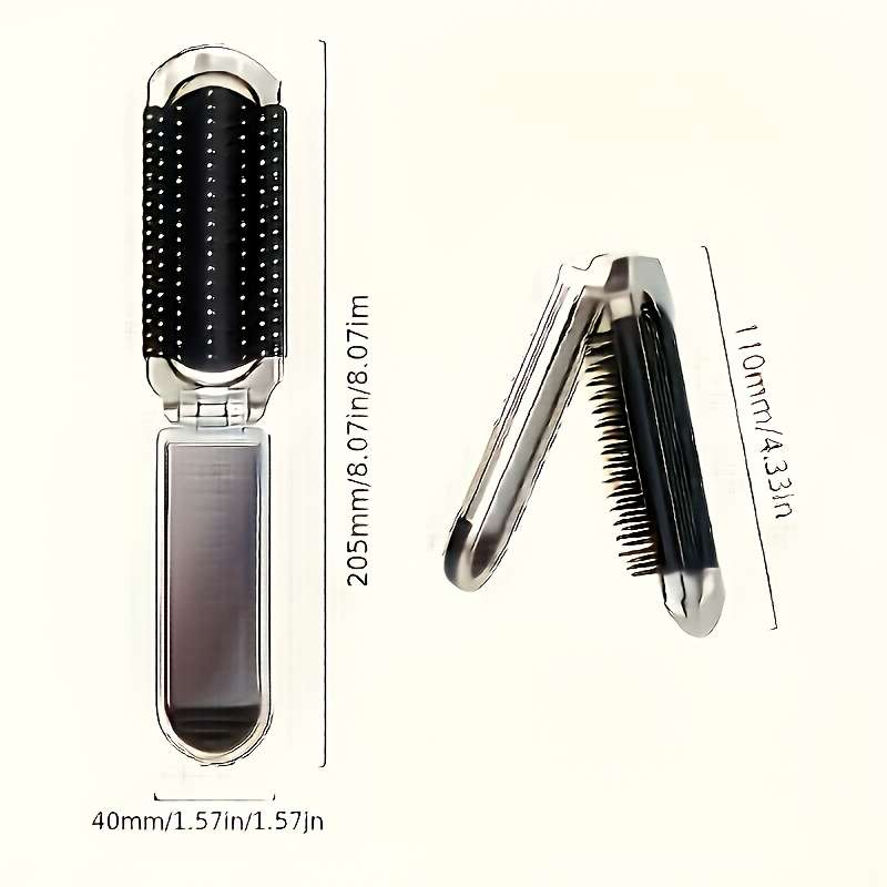 1 x Travelmate Portable Folding Hairbrush with Built-in Mirror - Anti-Static