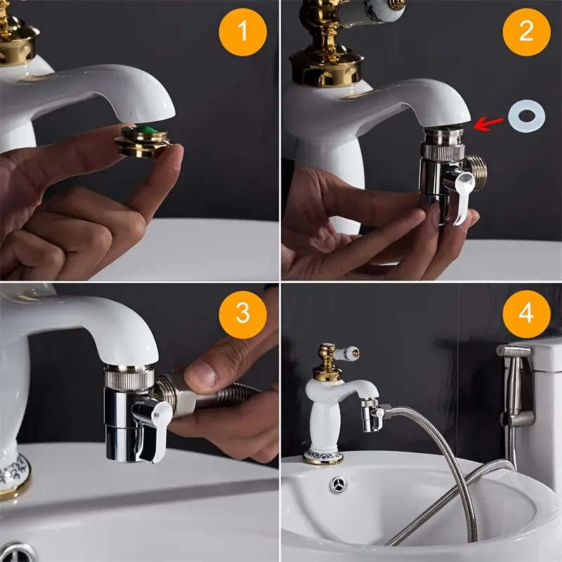 1pcs Universal Faucet Sink Valve Diverter Hand Held Shower Head Adapter Bathroom Kitchen Sink Faucet Replacement Parts European and American Standard Connector