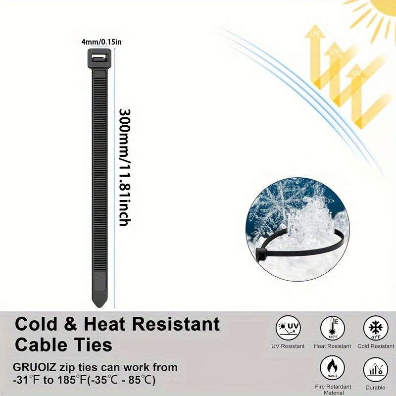 100 Piece Heavy Duty Premium Nylon Cable Tie Set - Waterproof