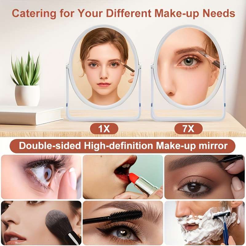 1X and 7X magnification makeup mirror and hair removal tweezers 2-piece set