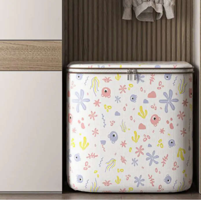 Foldable fabric storage bag with lid