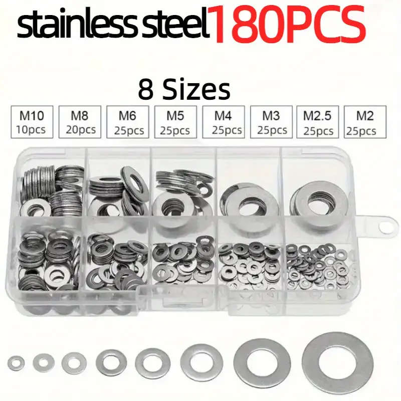 Set of 180 stainless steel washers