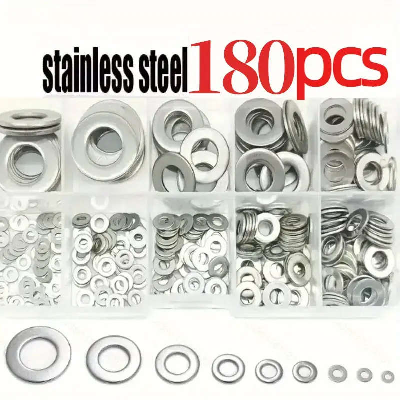 Set of 180 stainless steel washers