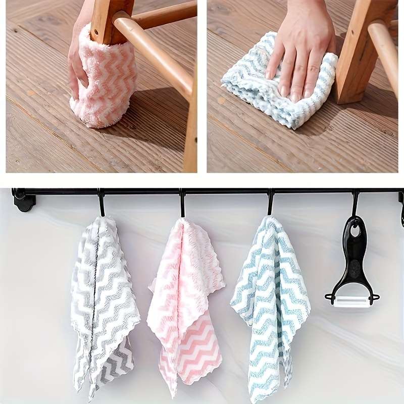 5pc microfiber dish towel, thick coral fleece cationic double-sided soft and absorbent