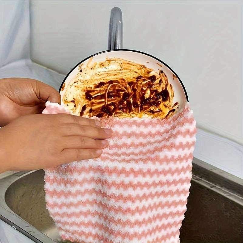 5pc microfiber dish towel, thick coral fleece cationic double-sided soft and absorbent