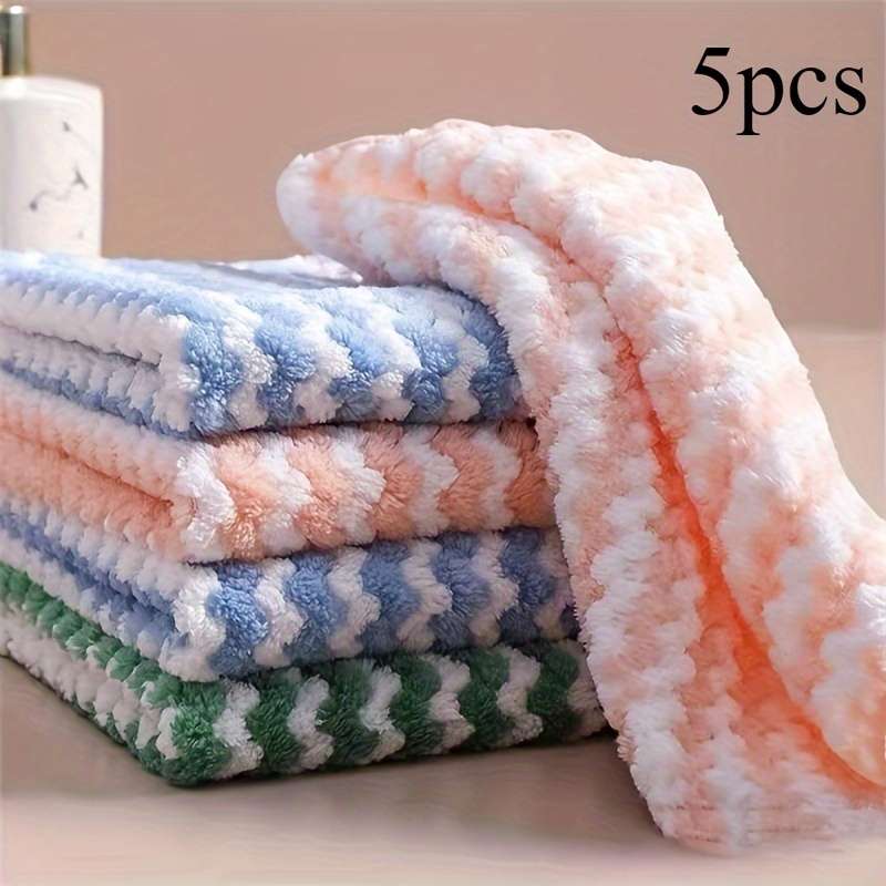 5pc microfiber dish towel, thick coral fleece cationic double-sided soft and absorbent