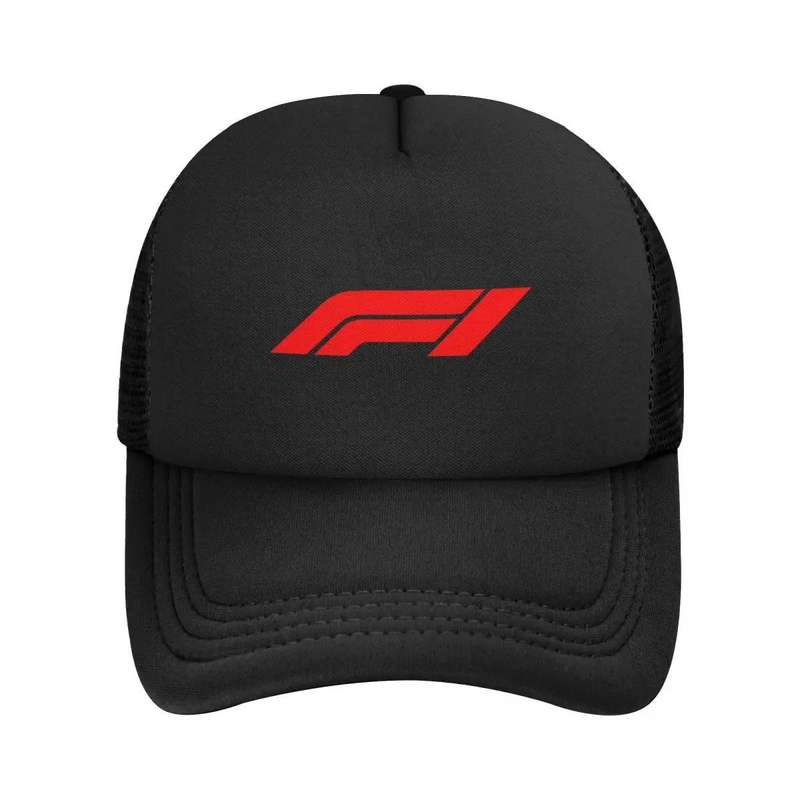 1pc F1 Racing Mesh Baseball Cap Black Snapback with Red F1 Logo Lightweight Polyester Breathable