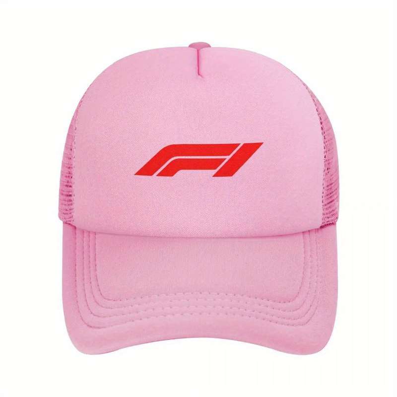 1pc F1 Racing Mesh Baseball Cap Black Snapback with Red F1 Logo Lightweight Polyester Breathable