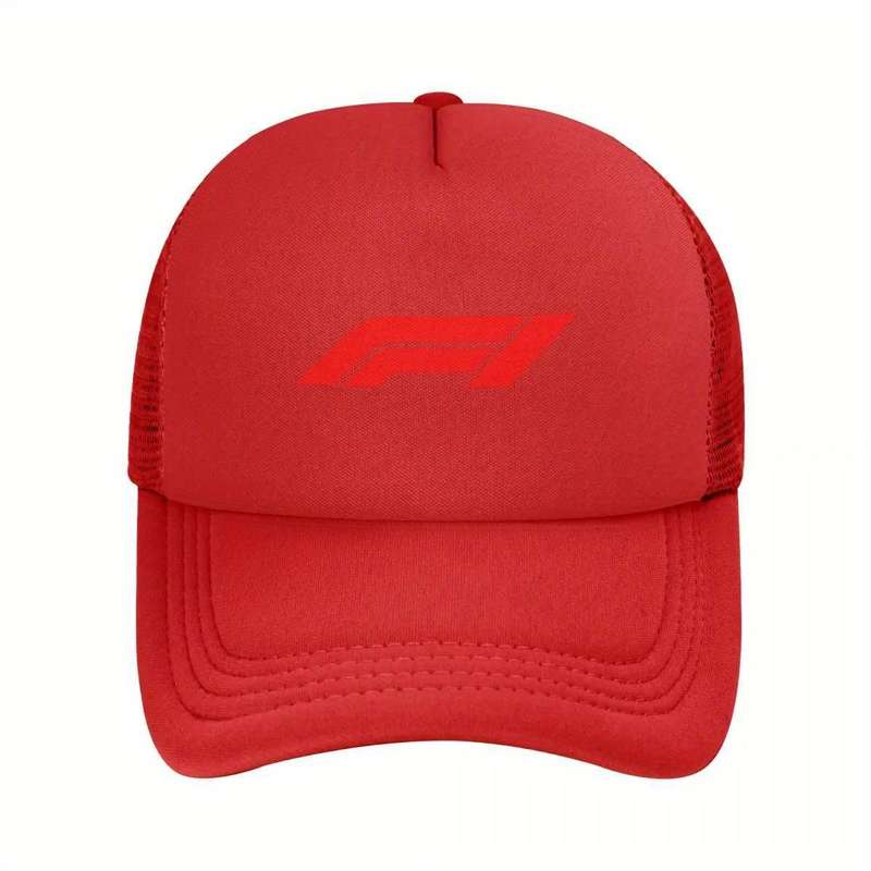 1pc F1 Racing Mesh Baseball Cap Black Snapback with Red F1 Logo Lightweight Polyester Breathable