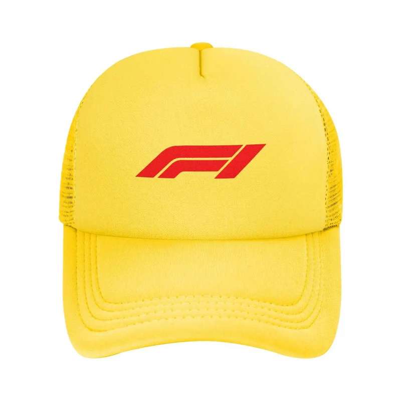 1pc F1 Racing Mesh Baseball Cap Black Snapback with Red F1 Logo Lightweight Polyester Breathable
