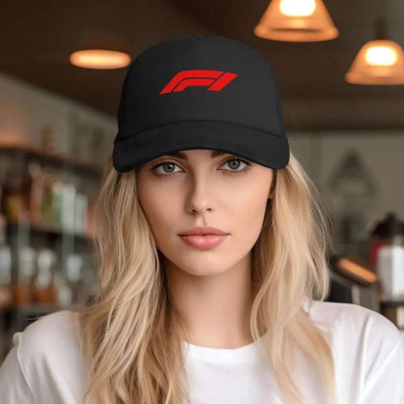 1pc F1 Racing Mesh Baseball Cap Black Snapback with Red F1 Logo Lightweight Polyester Breathable