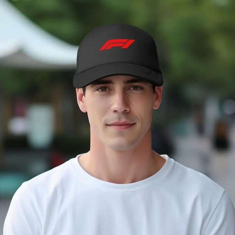 1pc F1 Racing Mesh Baseball Cap Black Snapback with Red F1 Logo Lightweight Polyester Breathable