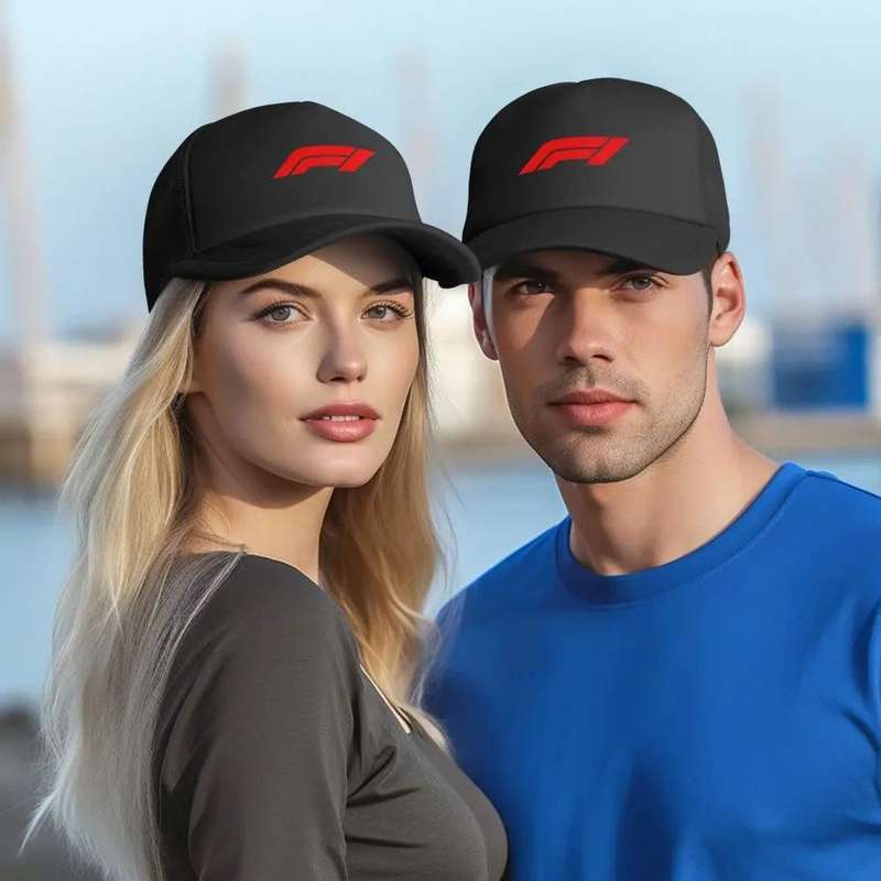 1pc F1 Racing Mesh Baseball Cap Black Snapback with Red F1 Logo Lightweight Polyester Breathable