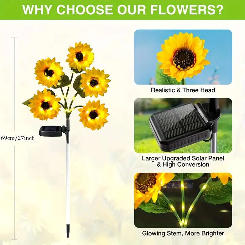 5 Solar powered sunflower LED lights