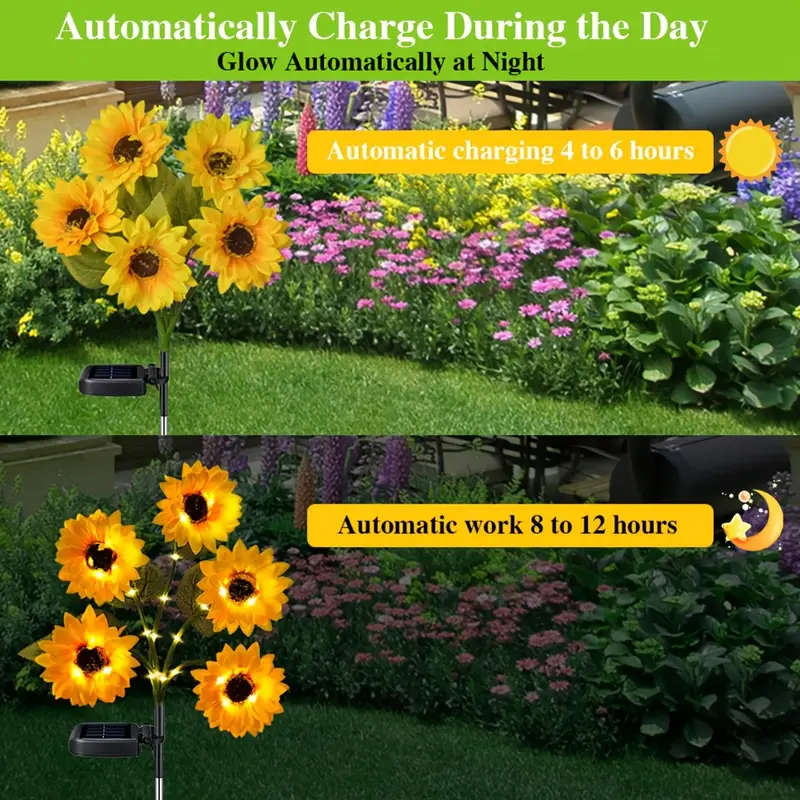 5 Solar powered sunflower LED lights