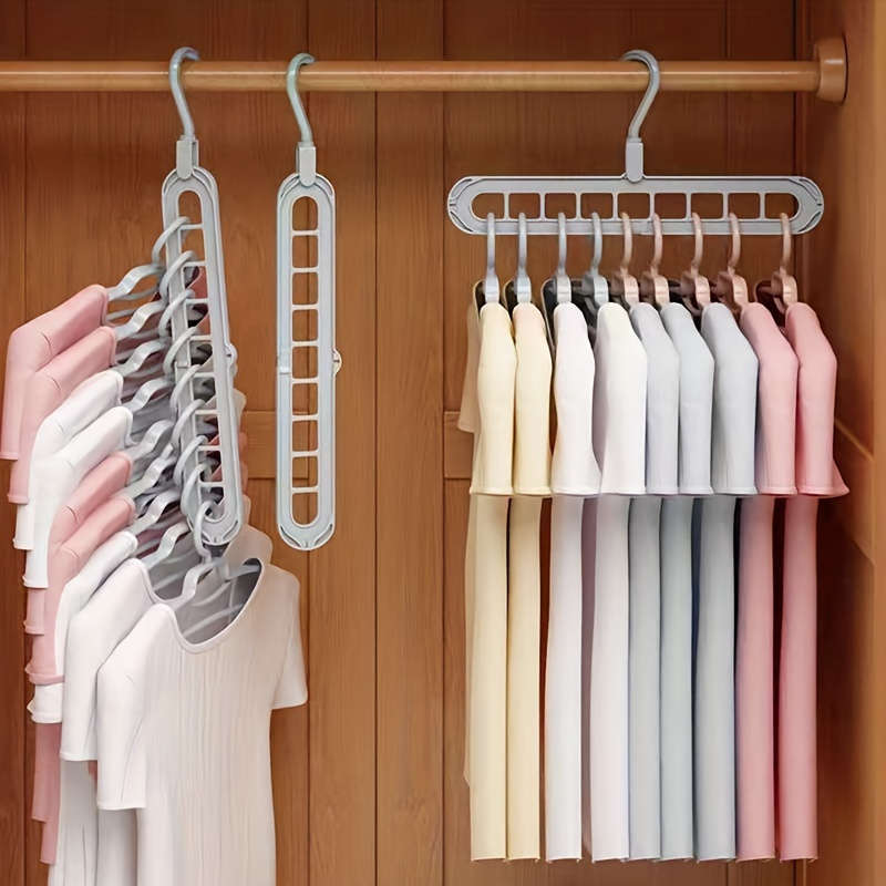 1 Piece Space Saving 9-Hole Multipurpose Plastic Clothes Hanger, Foldable Portable Storage Rack for