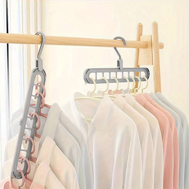 1 Piece Space Saving 9-Hole Multipurpose Plastic Clothes Hanger, Foldable Portable Storage Rack for
