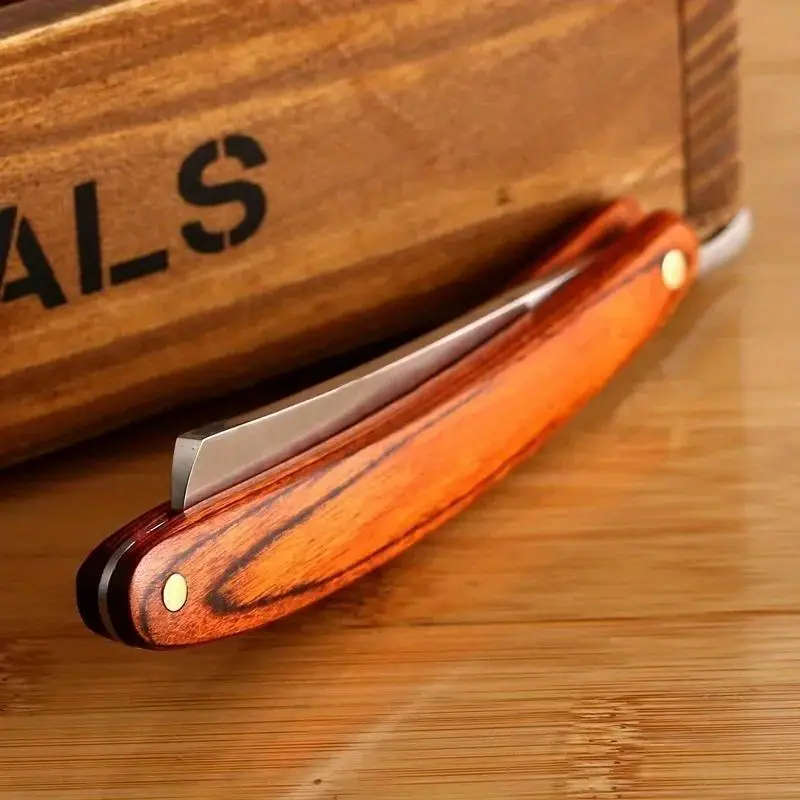 Retro folding wooden handle old fashioned razor