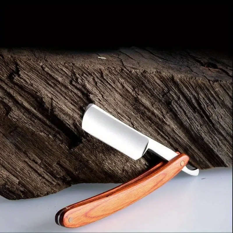 Retro folding wooden handle old fashioned razor